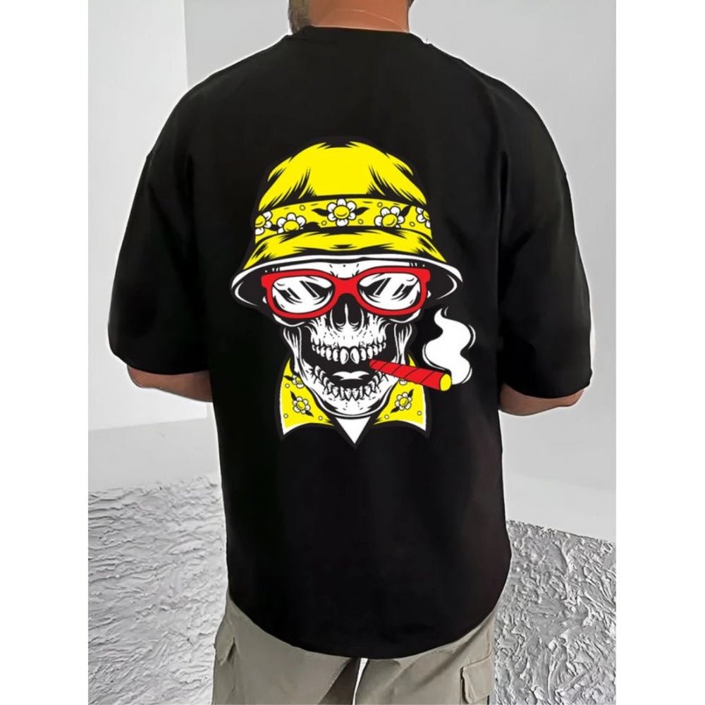 Men's Casual Cotton Blend Printed Round Neck Half Sleeve T-Shirt (Black) - Image 2