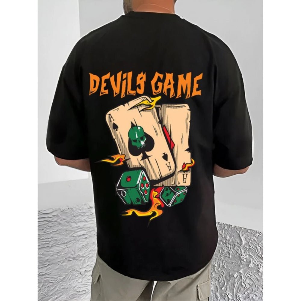 Men's Casual Cotton Blend Printed Round Neck Half Sleeve T-Shirt (Black) - Image 2