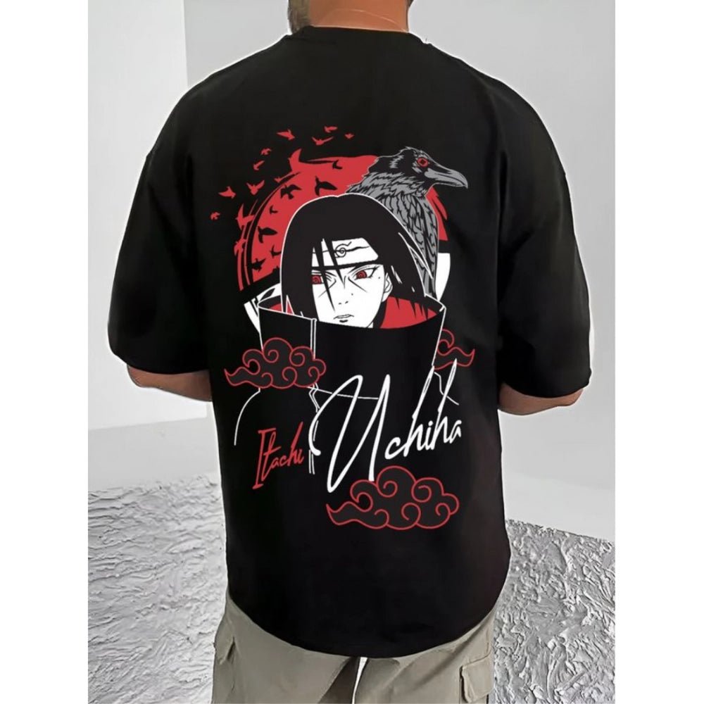 Men's Casual Cotton Blend Printed Round Neck Half Sleeve T-Shirt (Black) - Image 2