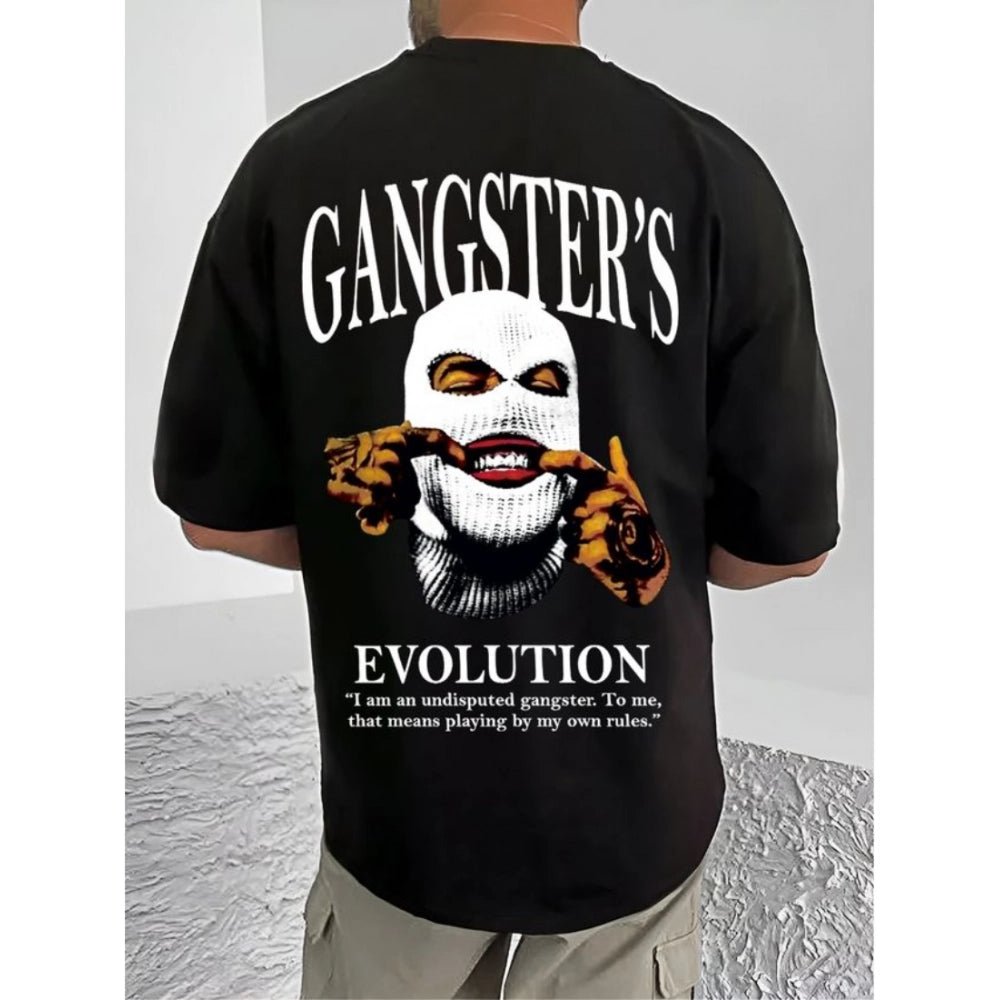 Men's Casual Cotton Blend Printed Round Neck Half Sleeve T-Shirt (Black) - Image 2