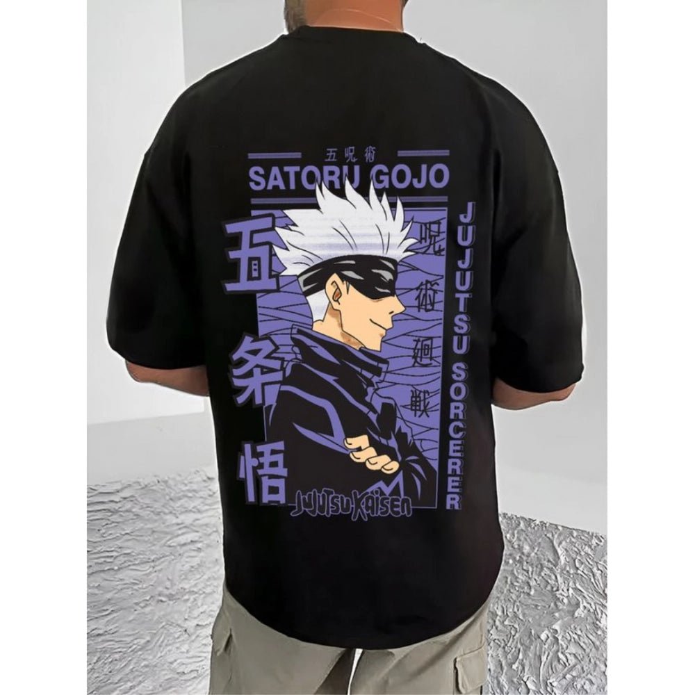 Men's Casual Cotton Blend Printed Round Neck Half Sleeve T-Shirt (Black) - Image 2