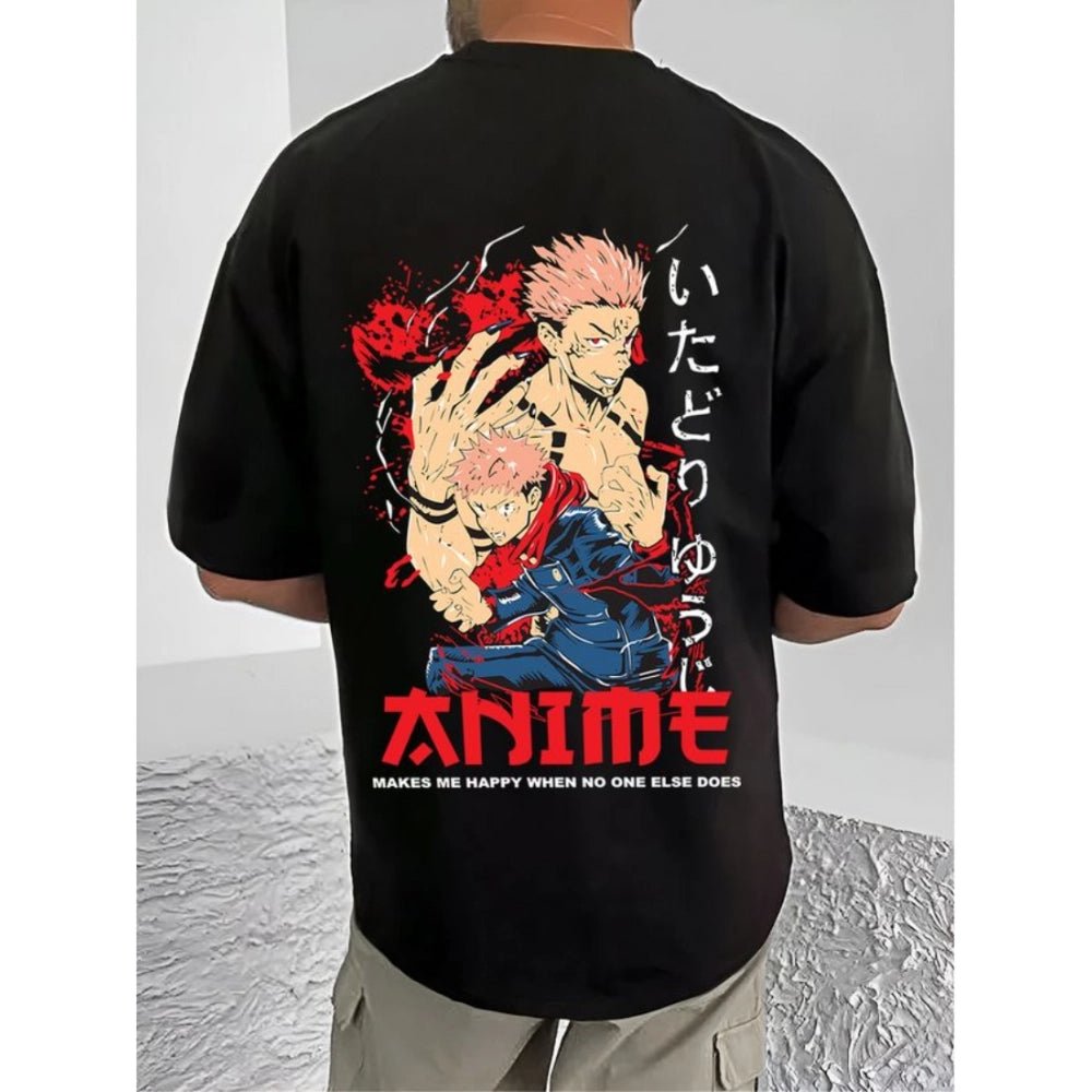 Men's Casual Cotton Blend Printed Round Neck Half Sleeve T-Shirt (Black) - Image 2
