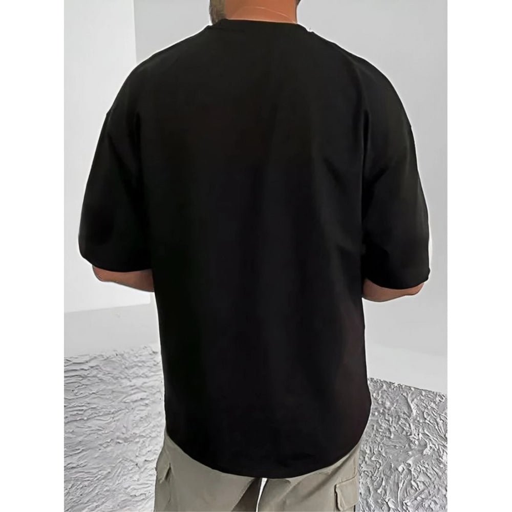 Men's Casual Cotton Blend Printed Round Neck Half Sleeve T-Shirt (Black) - Image 2
