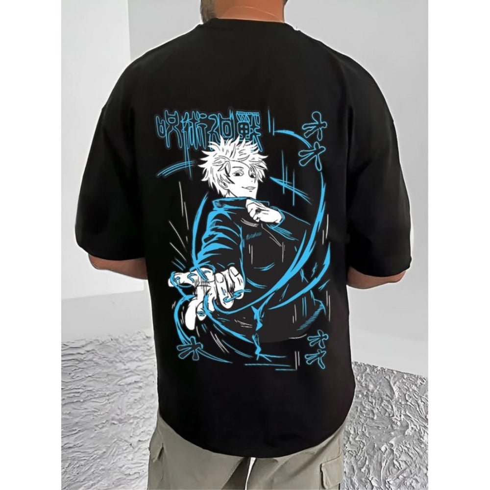 Men's Casual Cotton Blend Printed Round Neck Half Sleeve T-Shirt (Black) - Image 2