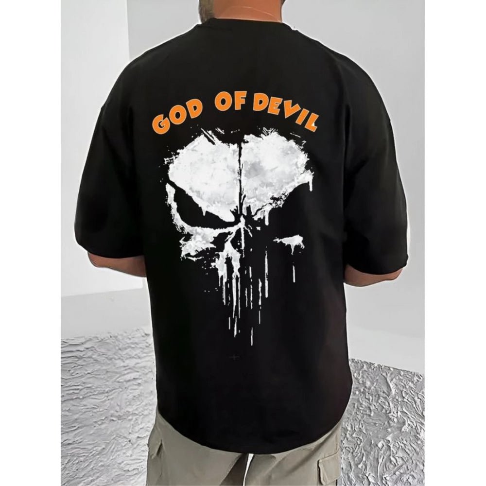 Men's Casual Cotton Blend Printed Round Neck Half Sleeve T-Shirt (Black) - Image 2