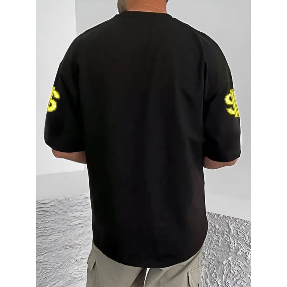 Men's Casual Cotton Blend Printed Round Neck Half Sleeve T-Shirt (Black) - Image 2