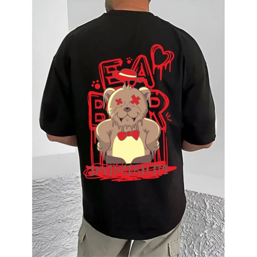 Men's Casual Cotton Blend Printed Round Neck Half Sleeve T-Shirt (Black) - Image 2