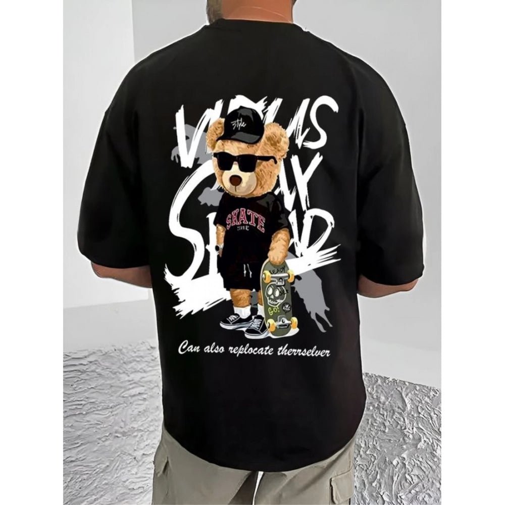 Men's Casual Cotton Blend Printed Round Neck Half Sleeve T-Shirt (Black) - Image 2
