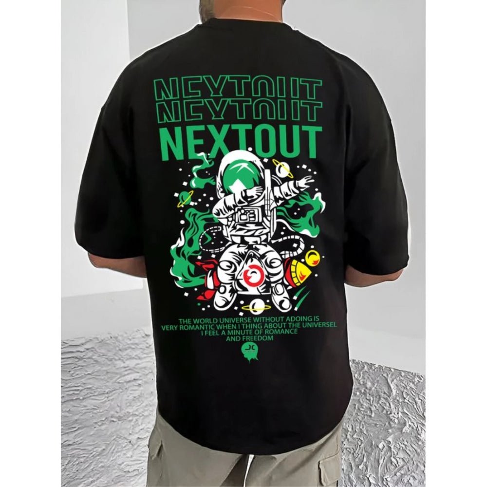 Men's Casual Cotton Blend Printed Round Neck Half Sleeve T-Shirt (Black) - Image 2