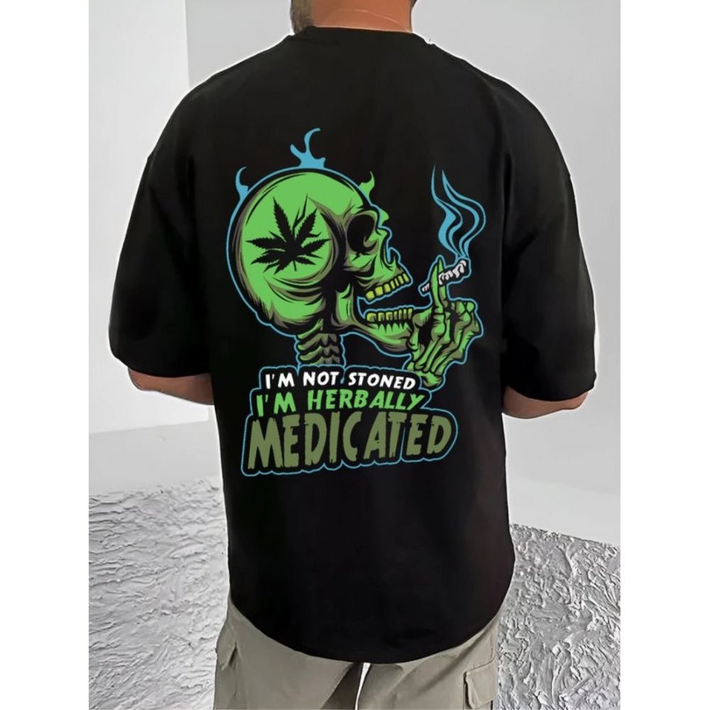 Men's Casual Cotton Blend Printed Round Neck Half Sleeve T-Shirt (Black) - Image 2