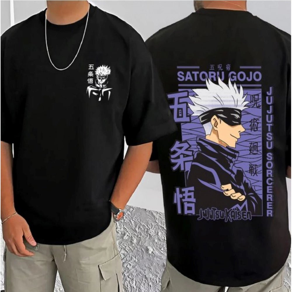 Men's Casual Cotton Blend Printed Round Neck Half Sleeve T-Shirt (Black) - Image 3