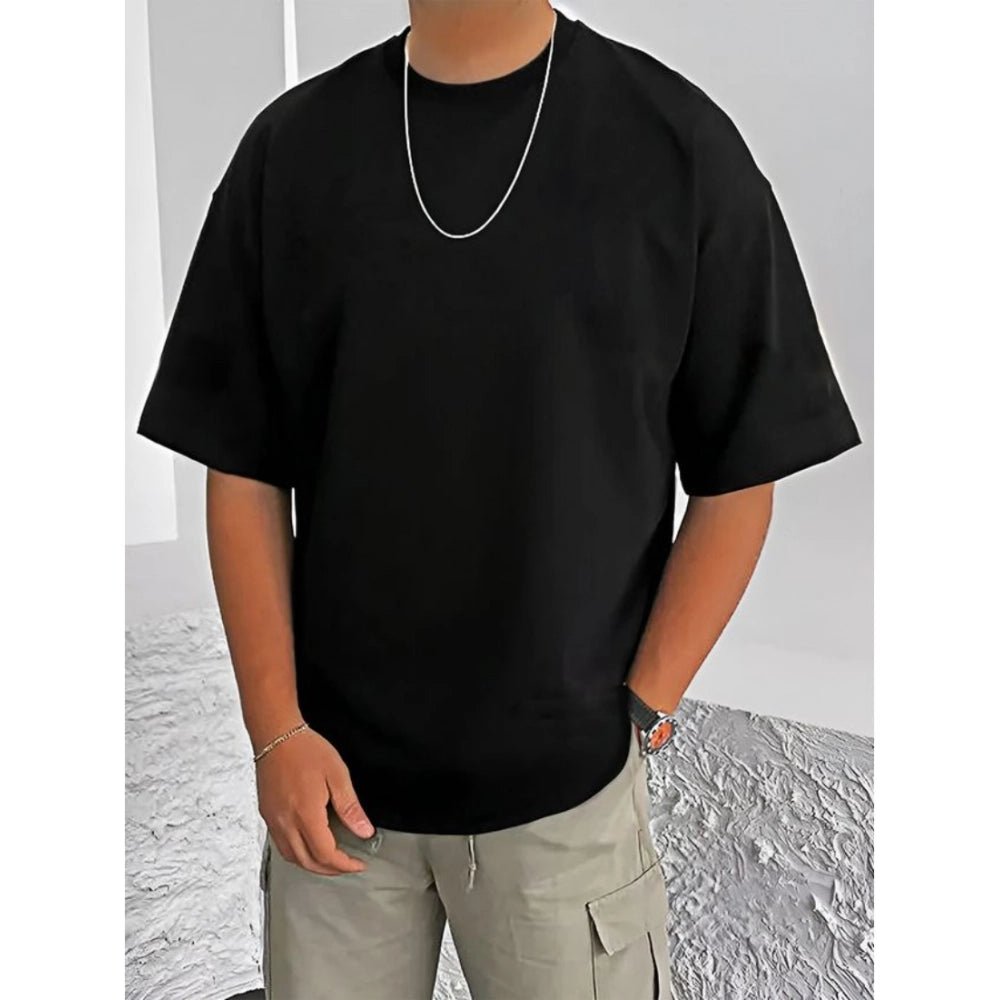 Men's Casual Cotton Blend Printed Round Neck Half Sleeve T-Shirt (Black) - Image 2