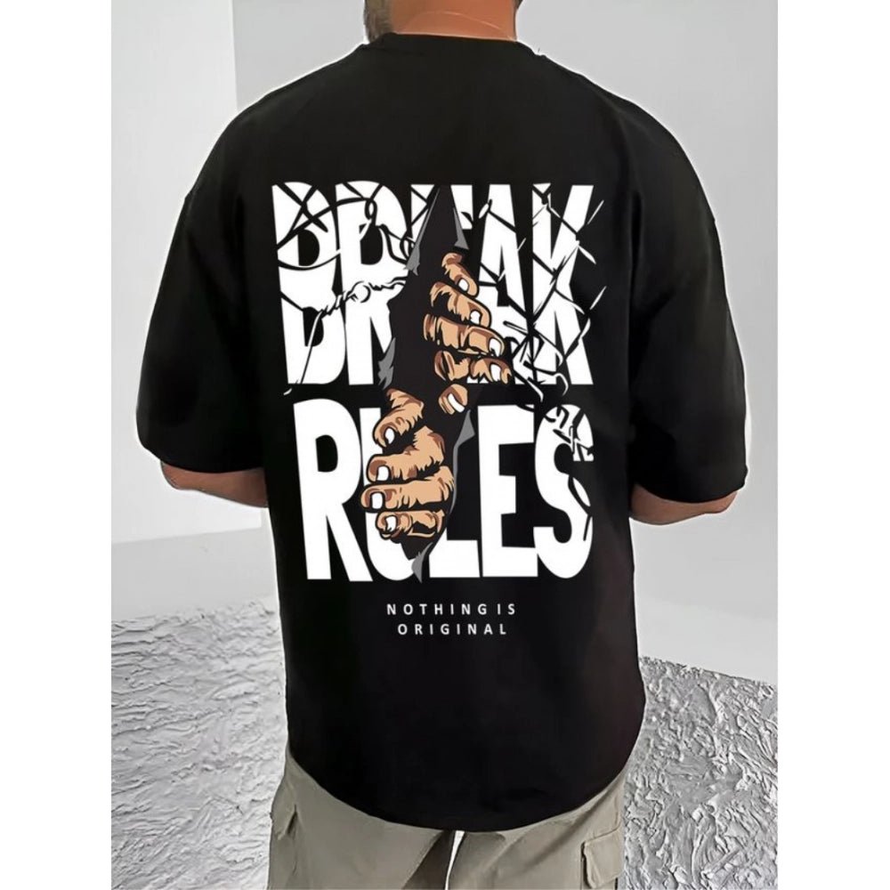 Men's Casual Cotton Blend Printed Round Neck Half Sleeve T-Shirt (Black) - Image 2