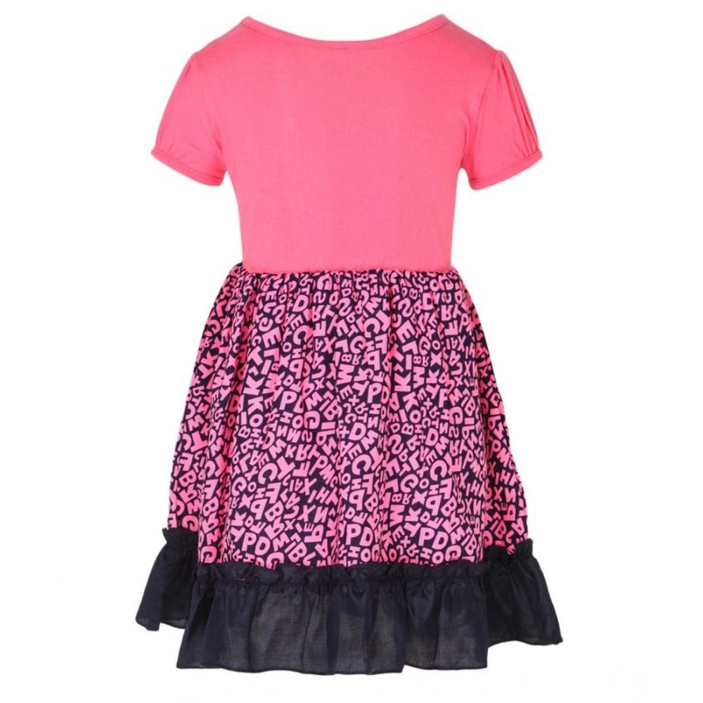 Girl's Polyester Crepe Embellished Short Sleeve Round Neck Dress (Pink) - Image 2