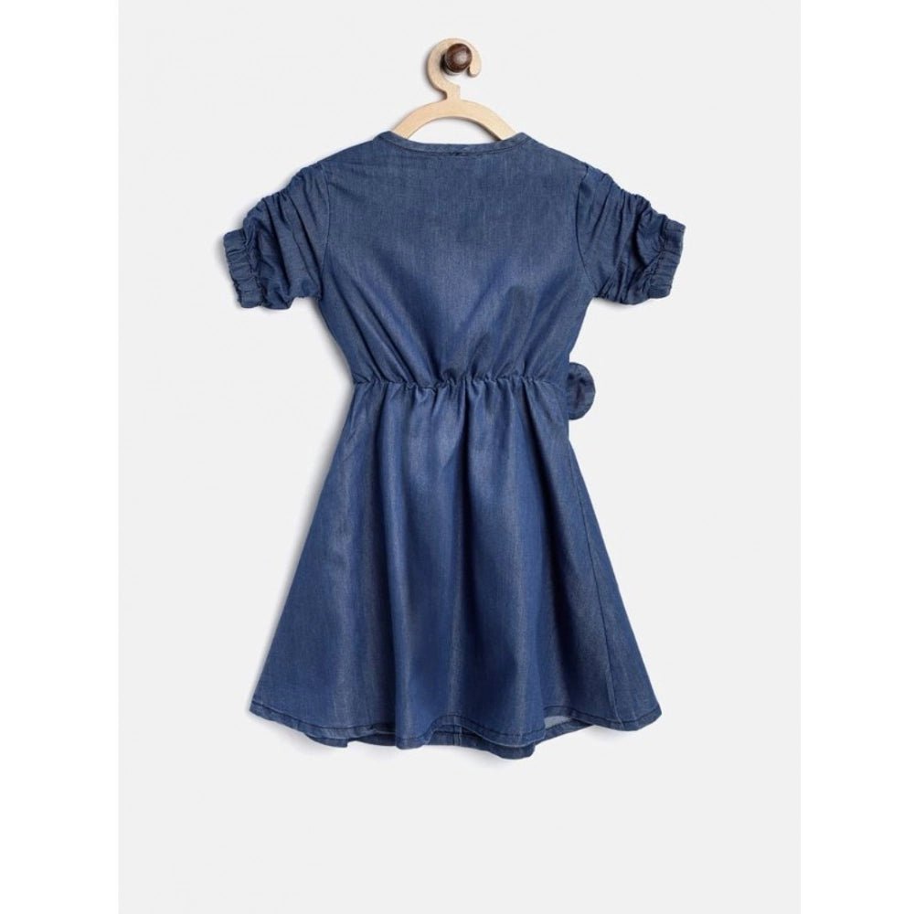 Girl's Denim Striped Sleeveless Round Neck Dress (Blue) - Image 2