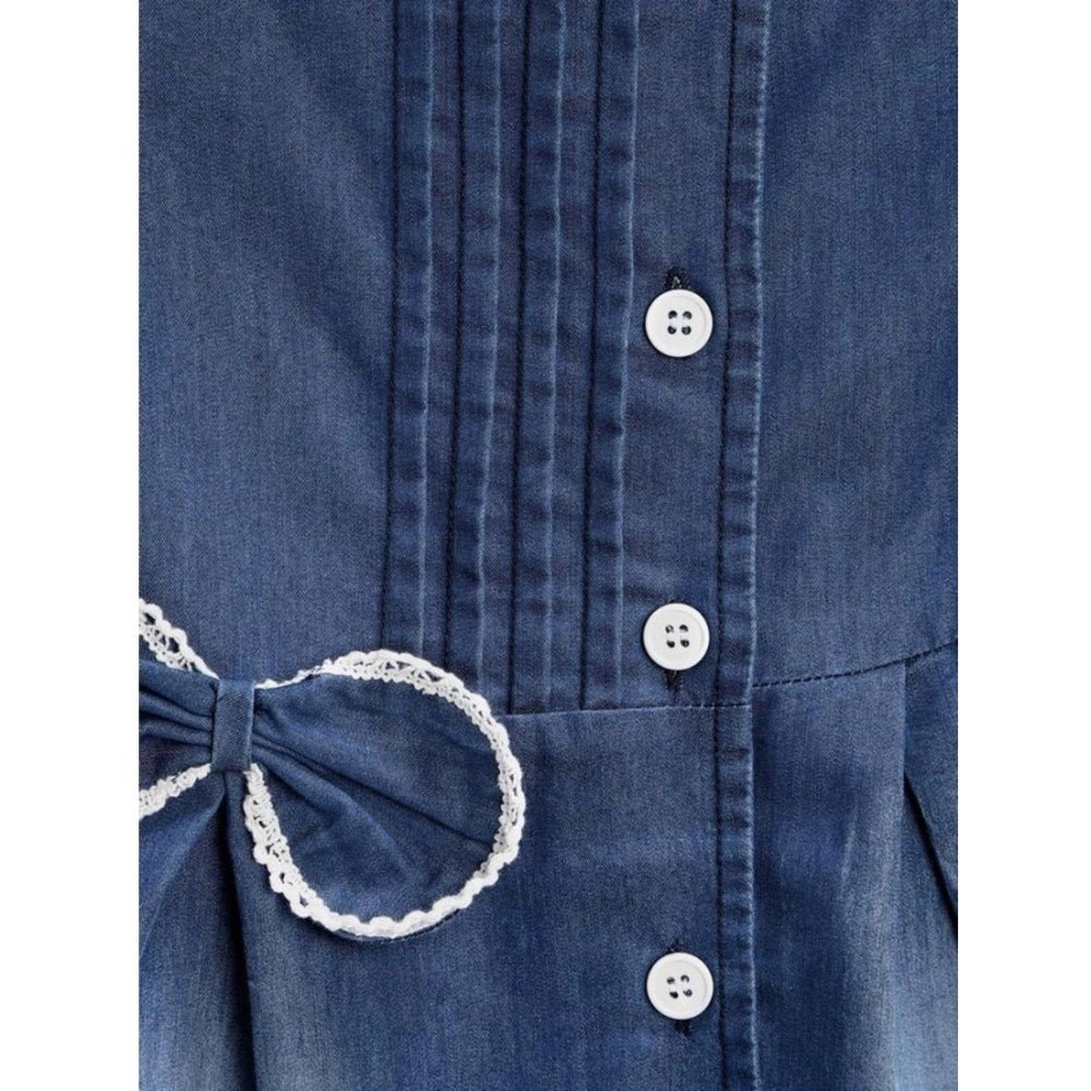 Girl's Denim Striped Sleeveless Round Neck Dress (Blue) - Image 3
