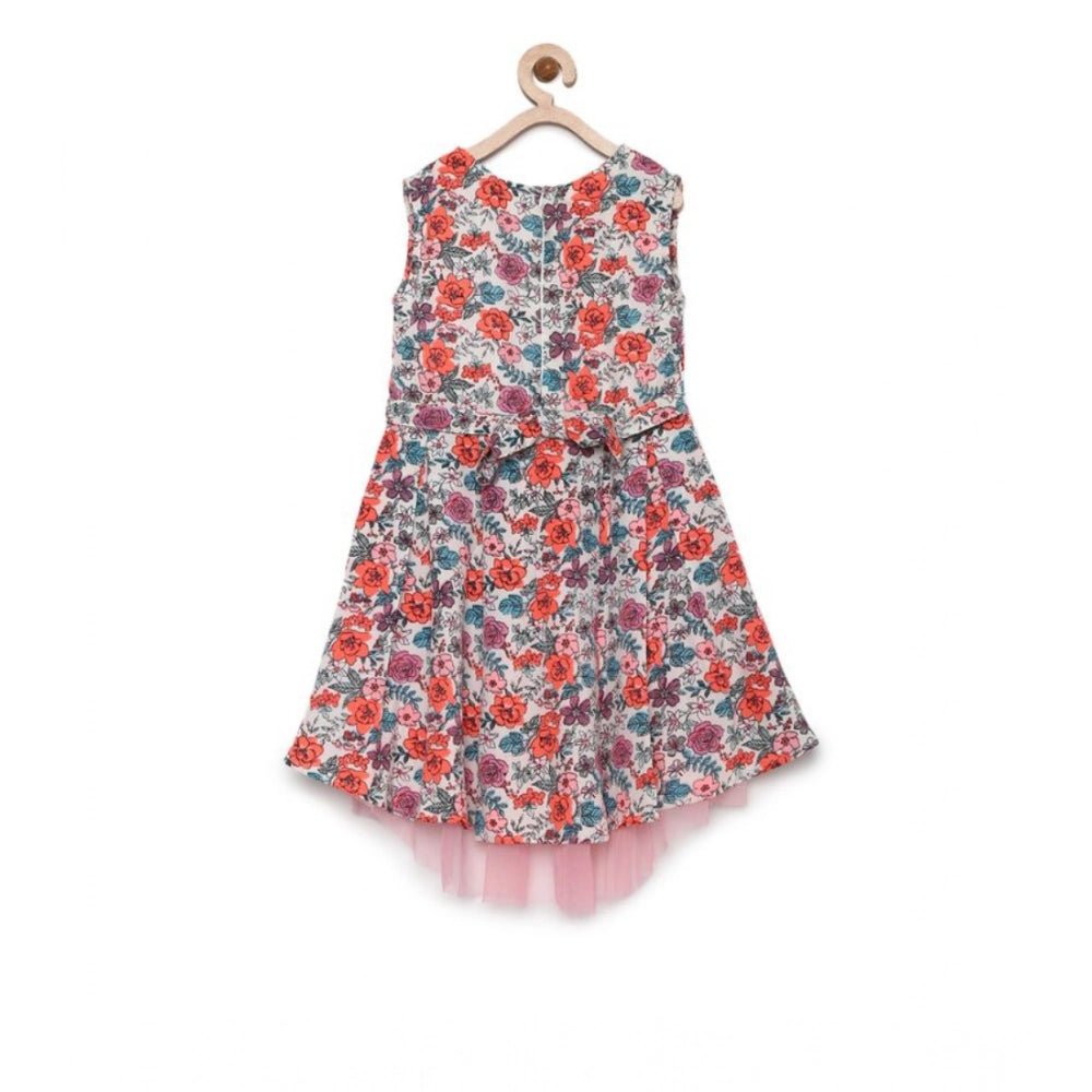 Girl's Polyester Crepe Printed Sleeveless Round Neck Dress (Multicolor) - Image 2