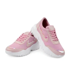 Casual Mesh Printed Lace-Ups Shoes (Pink)