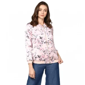 Satin Floral 3/4th Sleeve Jacket (Light Pink)