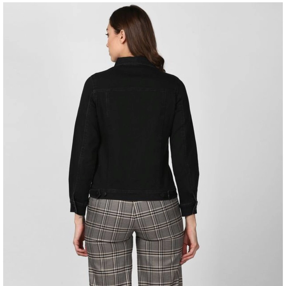 Denim Solid Long Sleeve Jacket (Black) - Image 4