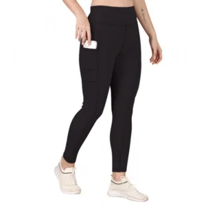Polyester Solid Ankle length High Waisted Tights (Black)