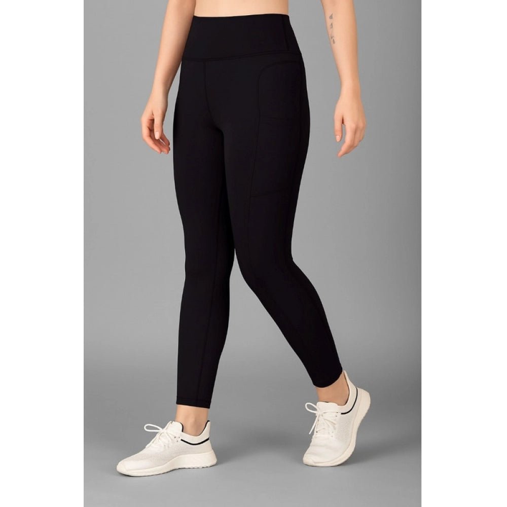 Women's Polyester Solid Ankle length High Waisted Tights (Black) - Image 3