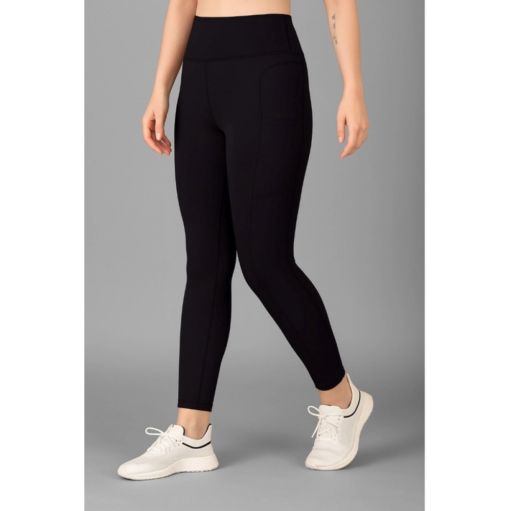 Polyester Solid Ankle length High Waisted Tights (Black) - Image 3