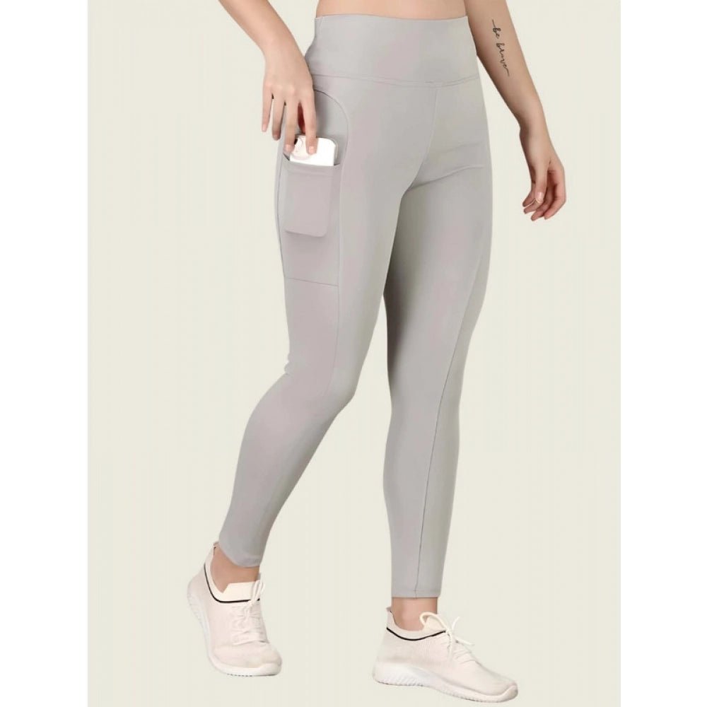 Women's Polyester Solid Ankle length High Waisted Tights (Grey) - Image 2