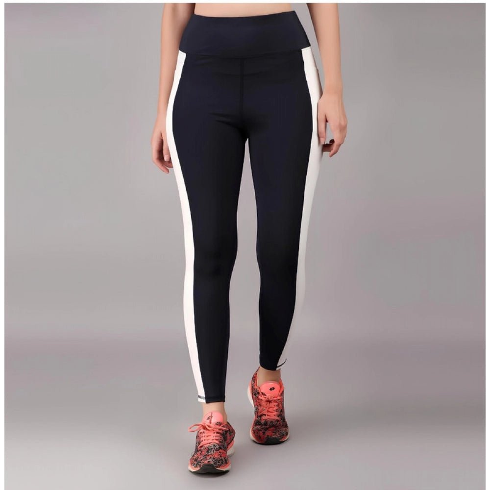 Women's Polyester Solid Ankle length High Waisted Tights (Navy Blue) - Image 2