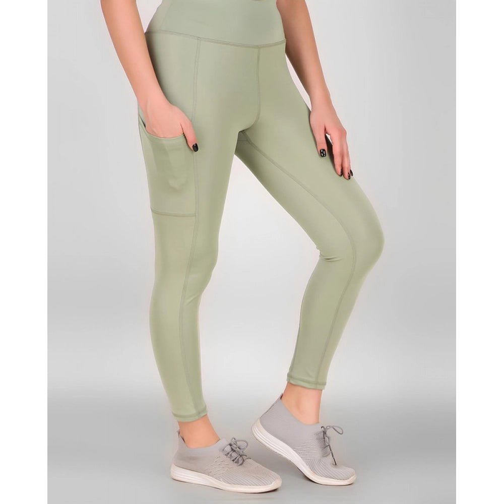 Women's Polyester Solid Ankle length High Waisted Tights (Sea Green) - Image 2