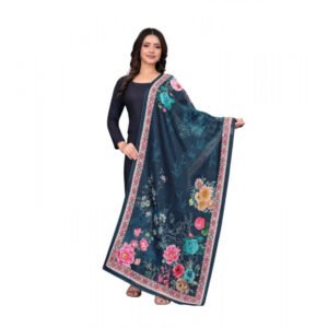 Women's chanderi silk Printed Dupatta (Navy Blue, Length: 2 Mtr)