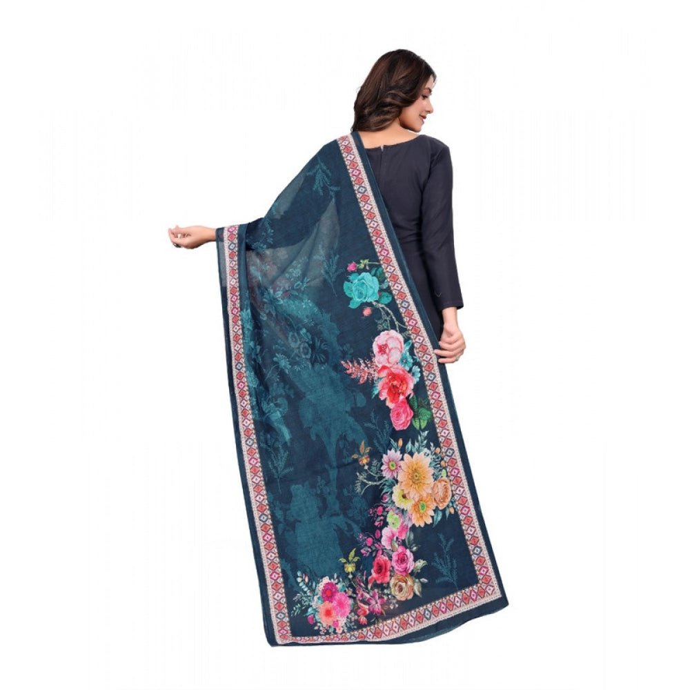 Women's chanderi silk Printed Dupatta (Navy Blue, Length: 2 Mtr) - Image 2