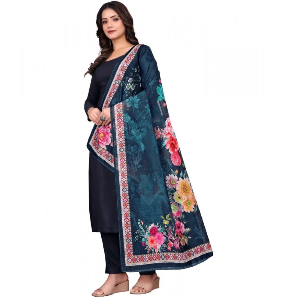 Women's chanderi silk Printed Dupatta (Navy Blue, Length: 2 Mtr) - Image 3