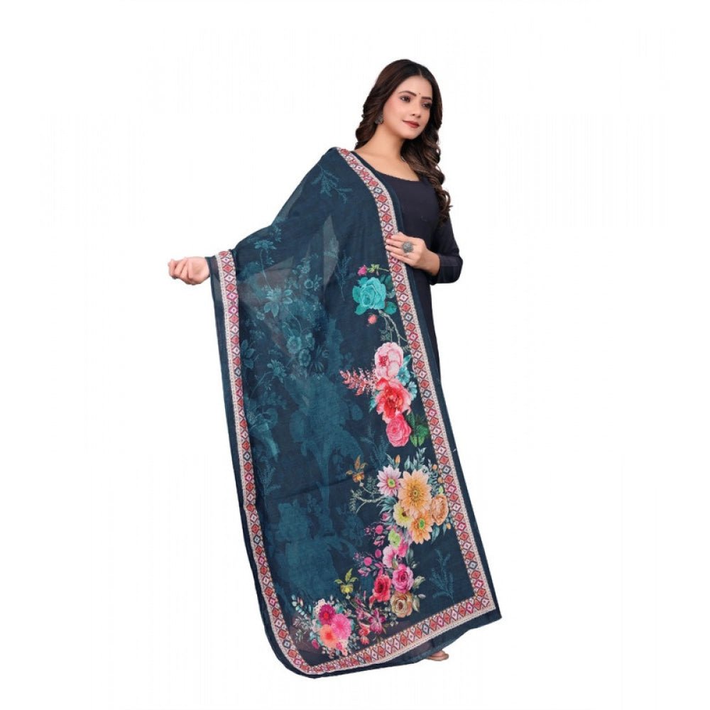 Women's chanderi silk Printed Dupatta (Navy Blue, Length: 2 Mtr) - Image 4