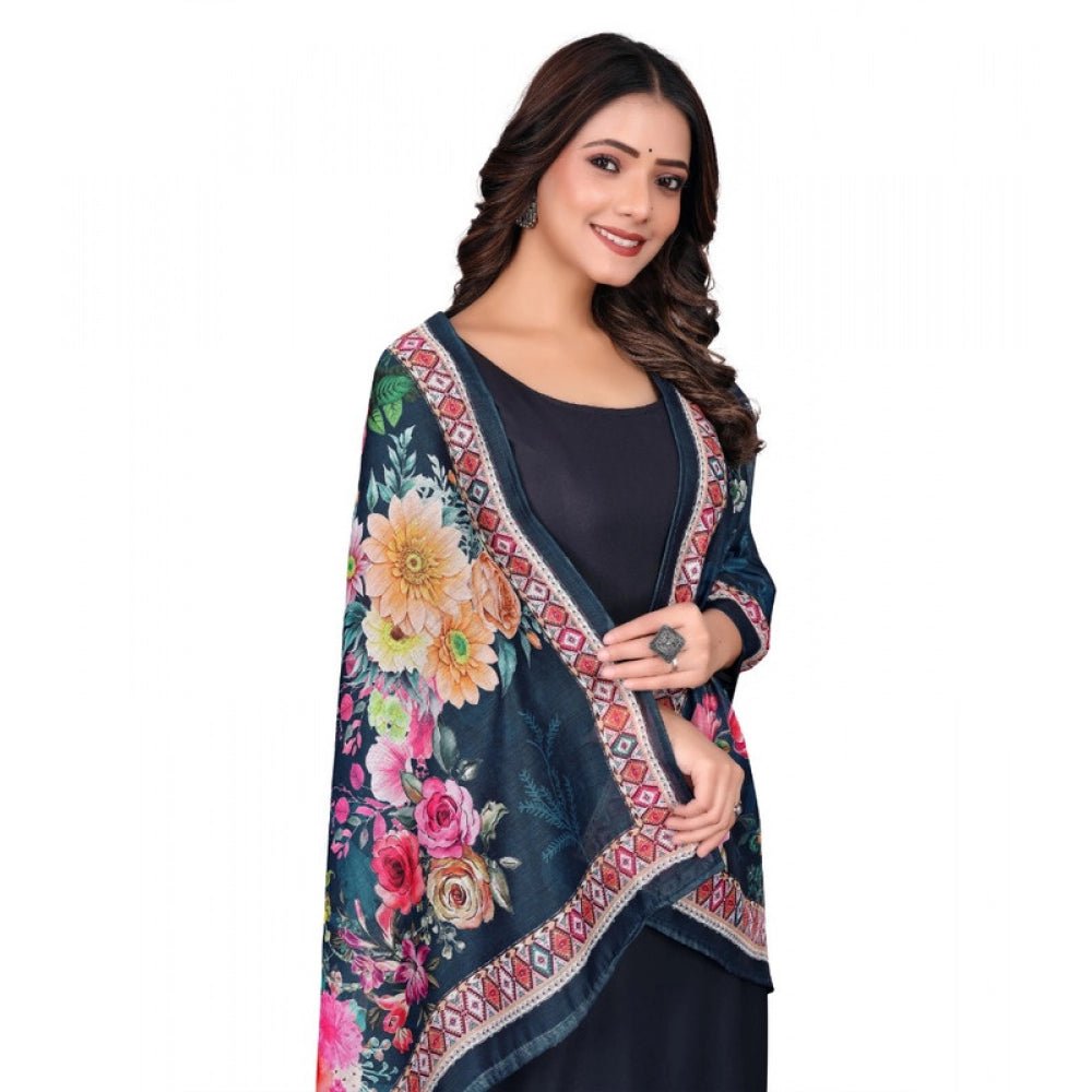 Women's chanderi silk Printed Dupatta (Navy Blue, Length: 2 Mtr) - Image 5