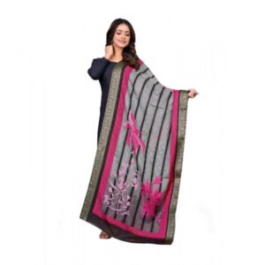 Women's chanderi silk Printed Dupatta (Black, Length: 2 Mtr)