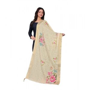 Women's chanderi silk Printed Dupatta (Beige, Length: 2 Mtr)