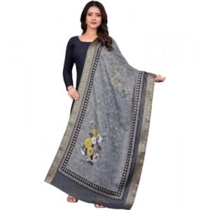 Women's chanderi silk Printed Dupatta (Gray, Length: 2 Mtr)
