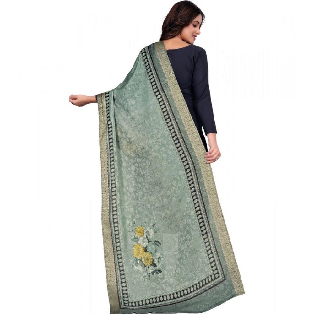 Women's chanderi silk Printed Dupatta (Green, Length: 2 Mtr) - Image 2