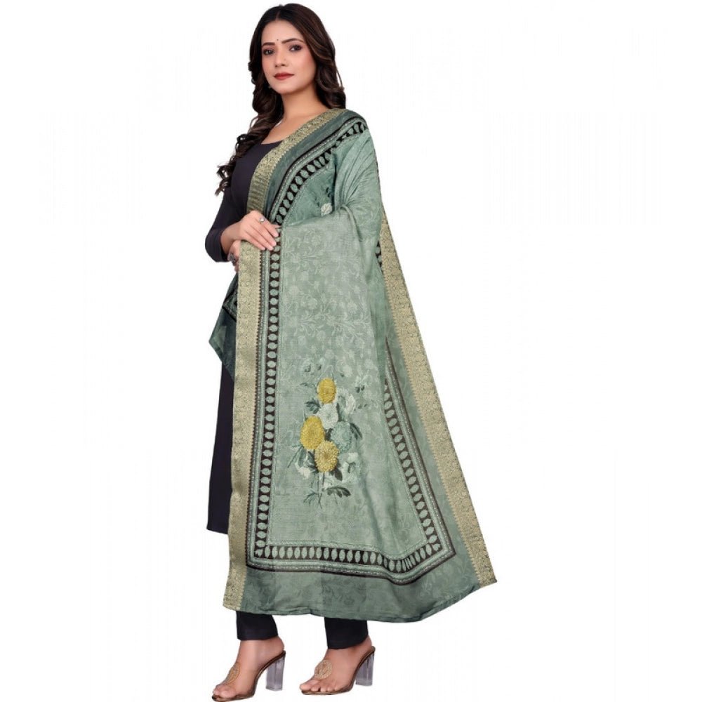 Women's chanderi silk Printed Dupatta (Green, Length: 2 Mtr) - Image 3