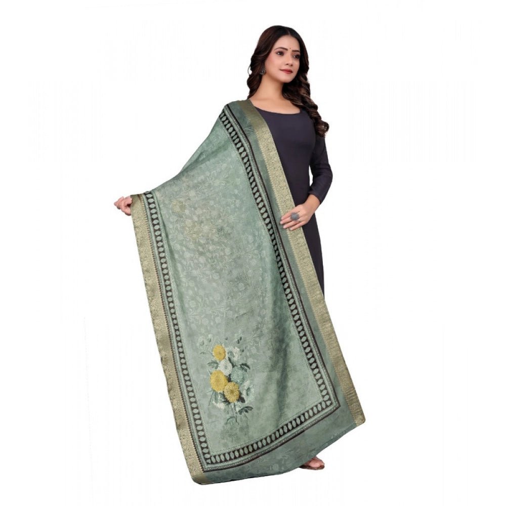 Women's chanderi silk Printed Dupatta (Green, Length: 2 Mtr) - Image 4