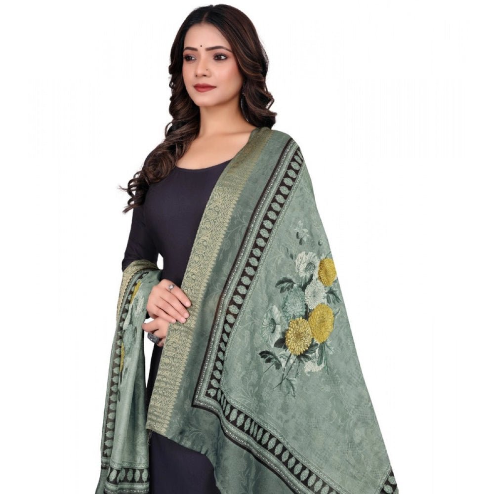 Women's chanderi silk Printed Dupatta (Green, Length: 2 Mtr) - Image 5