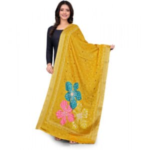 Women's chanderi silk Printed Dupatta (Yellow, Length: 2 Mtr)