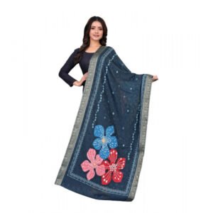Women's chanderi silk Printed Dupatta (Navy Blue, Length: 2 Mtr)