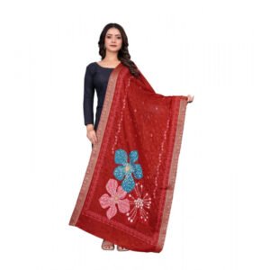 Women's chanderi silk Printed Dupatta (Red, Length: 2 Mtr)