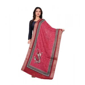 Women's chanderi silk Printed Dupatta (Red, Length: 2 Mtr)