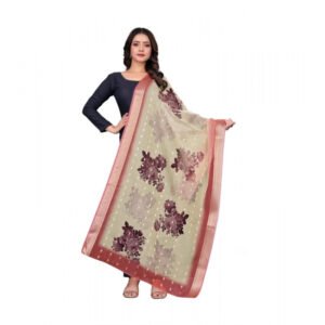 Women's chanderi silk Printed Dupatta (Beige, Length: 2 Mtr)