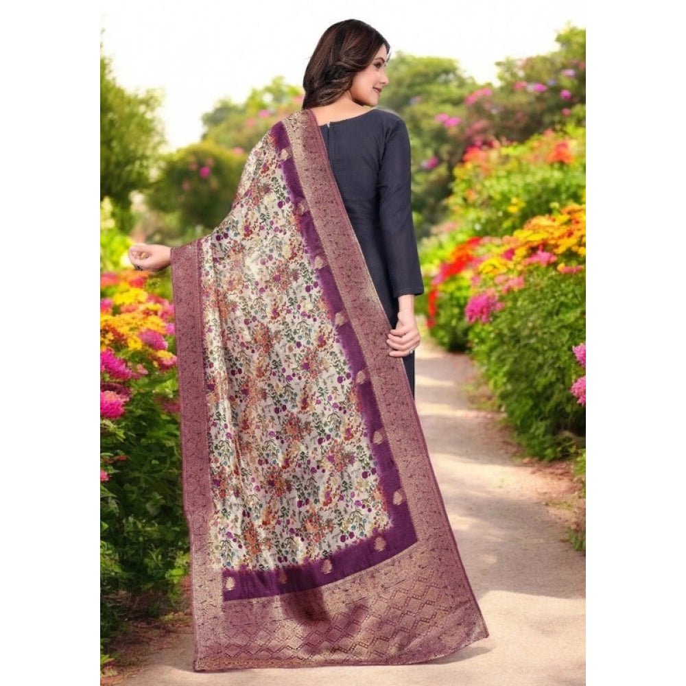 Women's chanderi silk Printed Dupatta (Magenta, Length: 2 Mtr) - Image 2