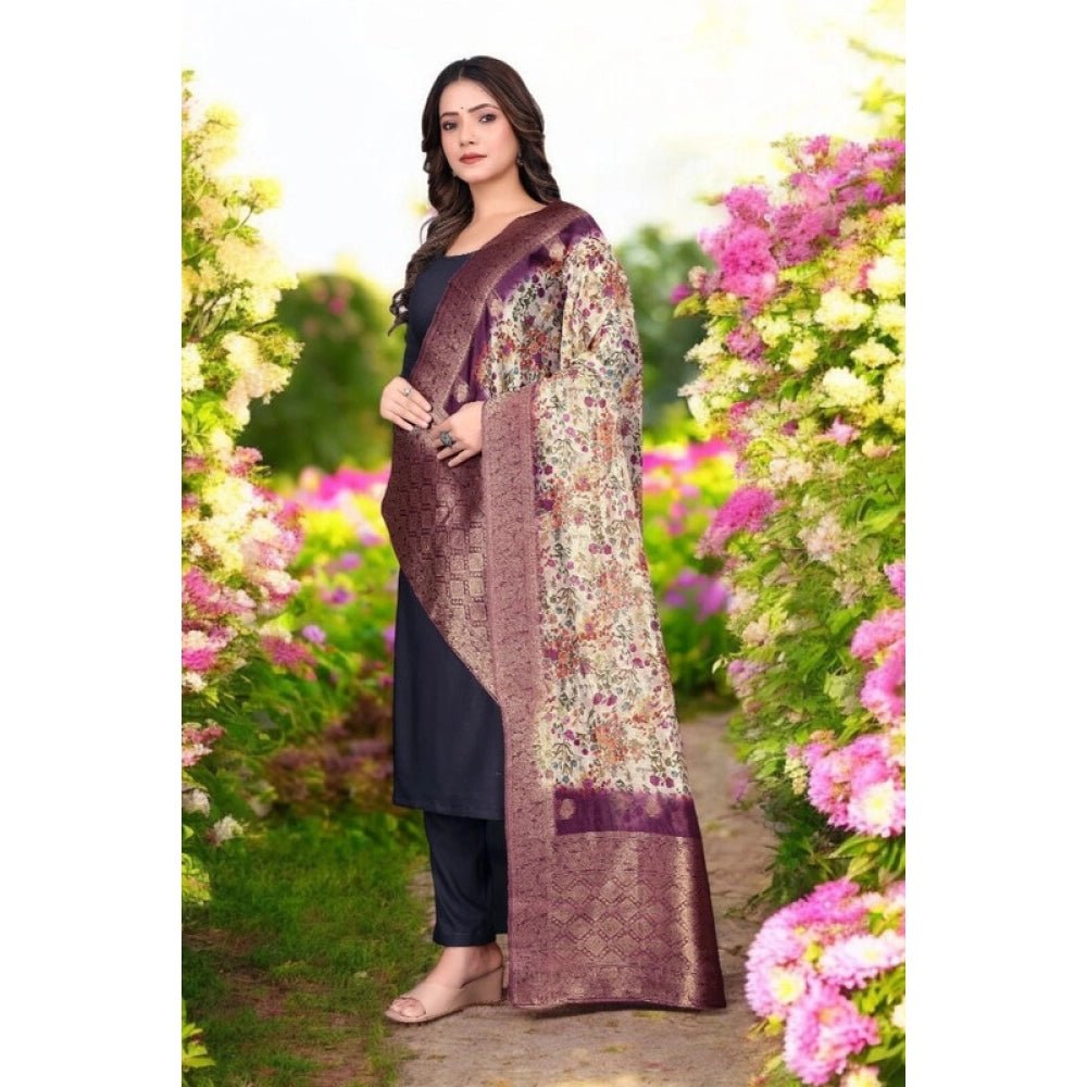 Women's chanderi silk Printed Dupatta (Magenta, Length: 2 Mtr) - Image 3