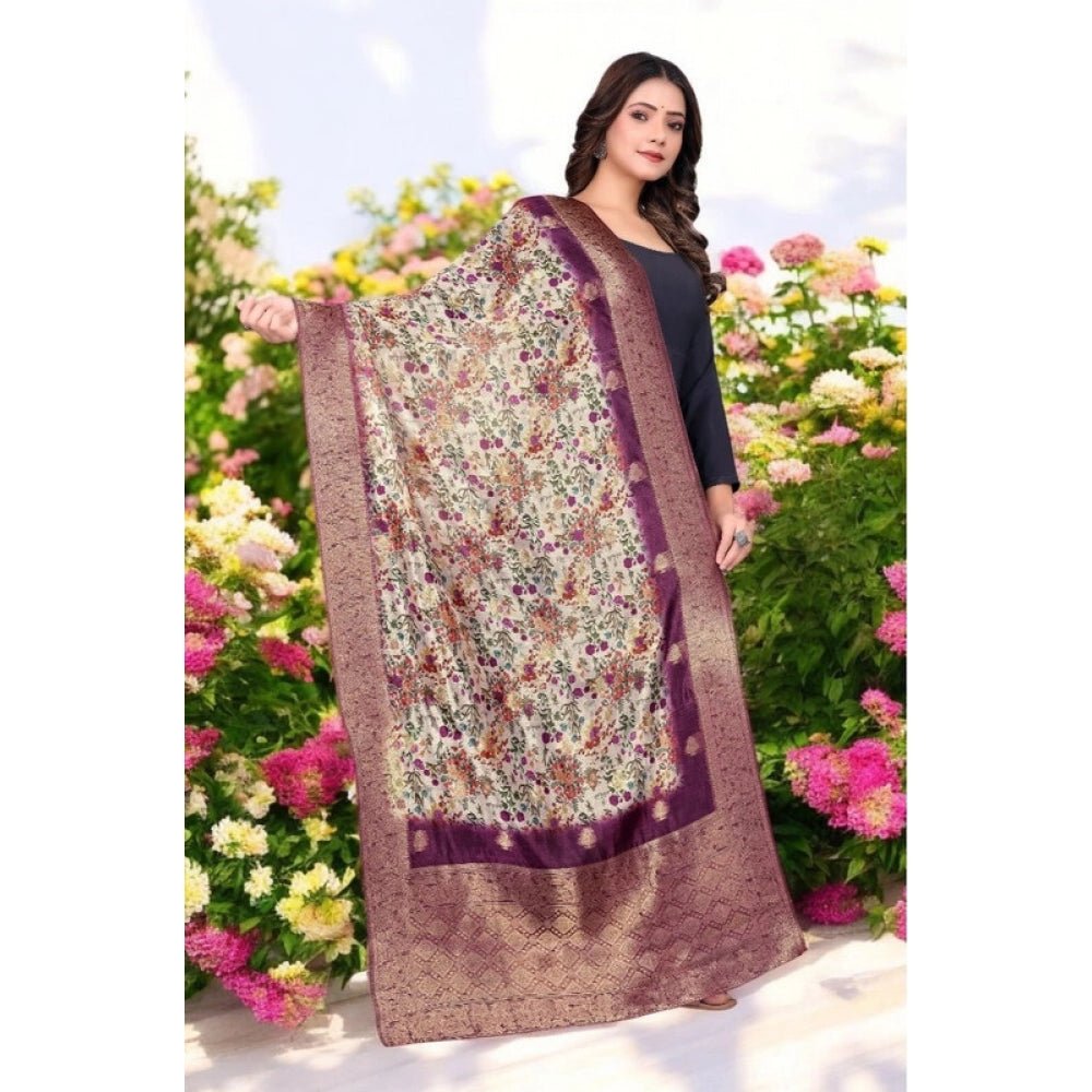 Women's chanderi silk Printed Dupatta (Magenta, Length: 2 Mtr) - Image 4